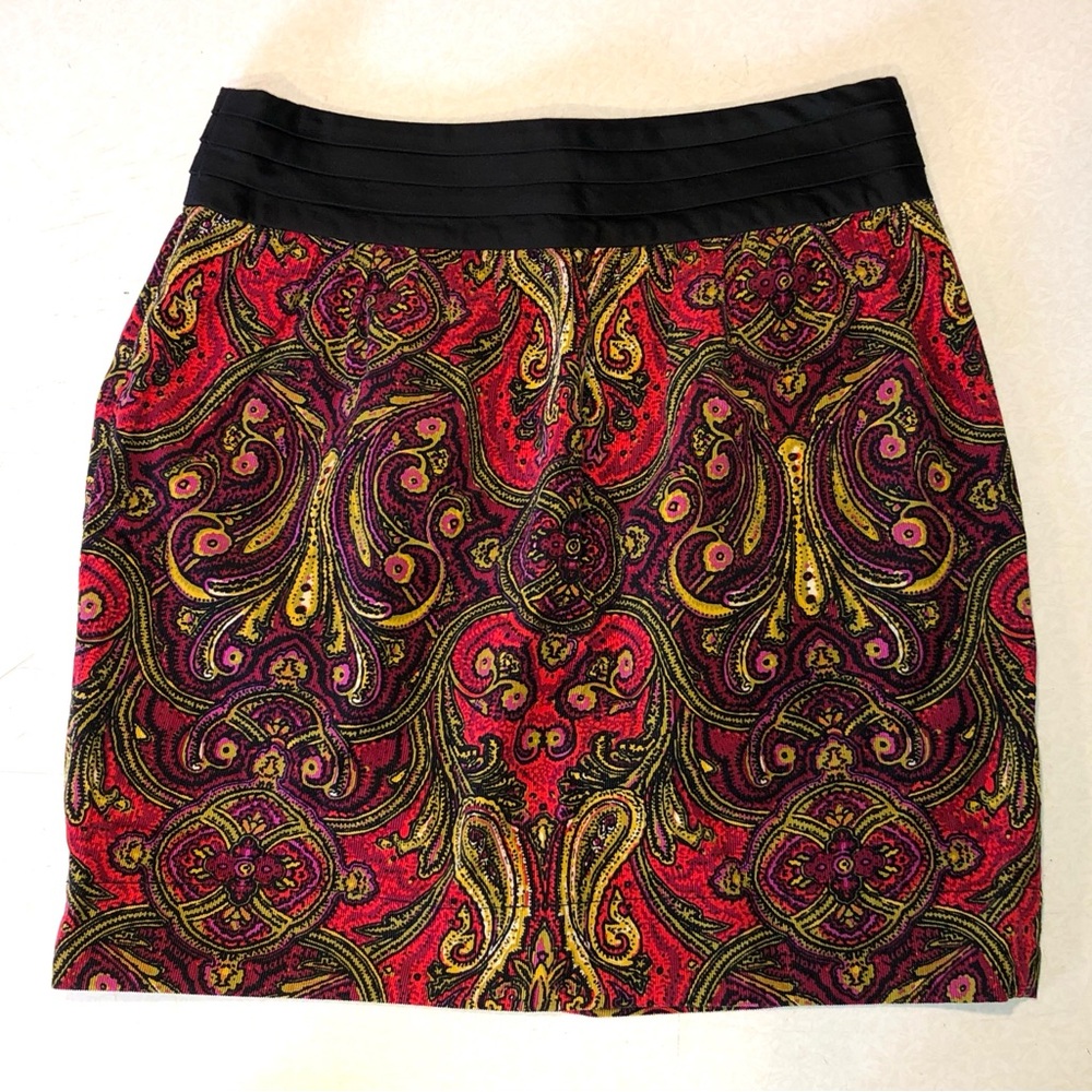 Anthropologie Idra Whizbang Red, Purple & Gold Paisley Corduroy A-Line Skirt
